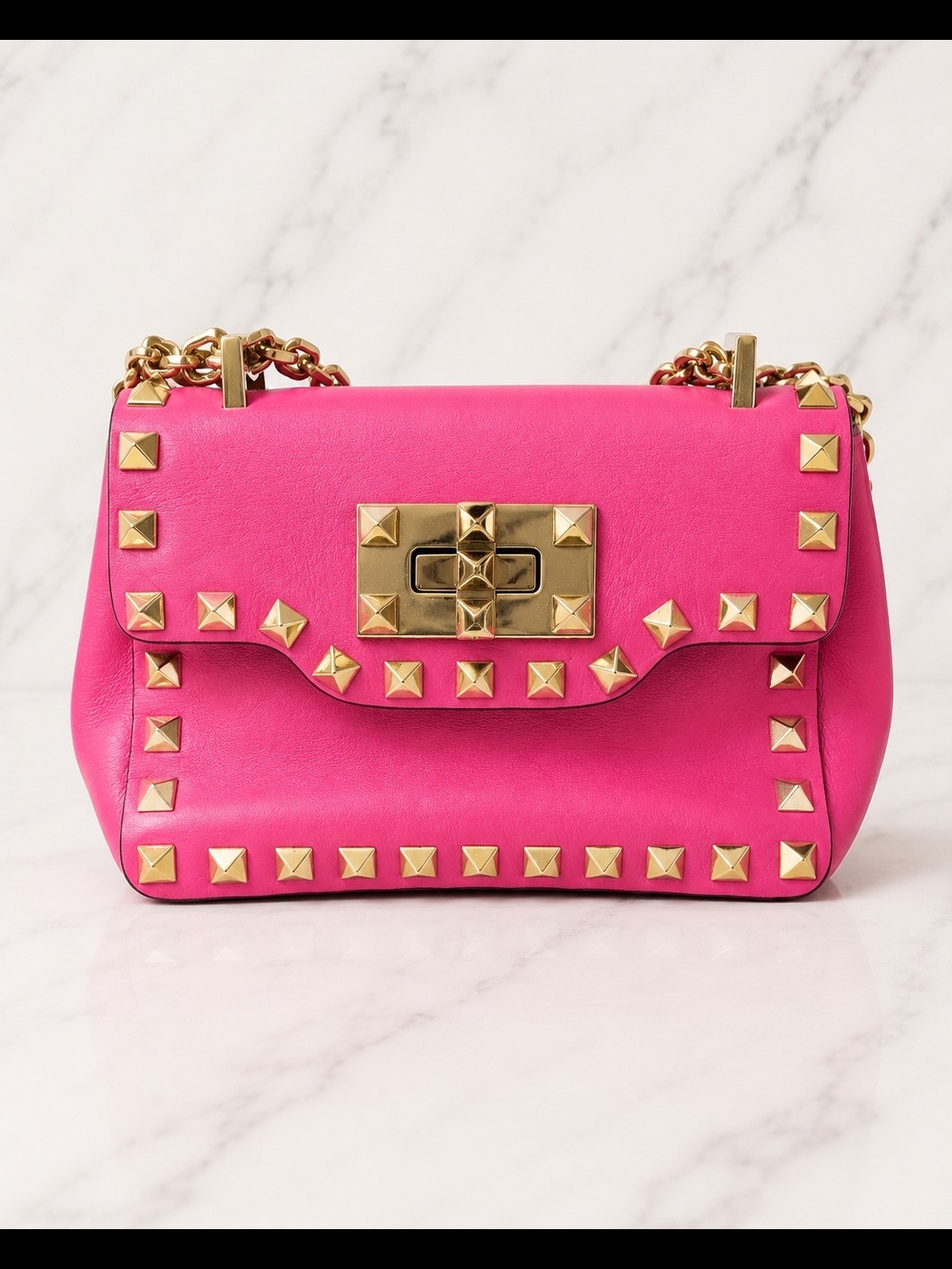 Valentino Studded Pink Leather Shoulder Bag with Gold Hardware